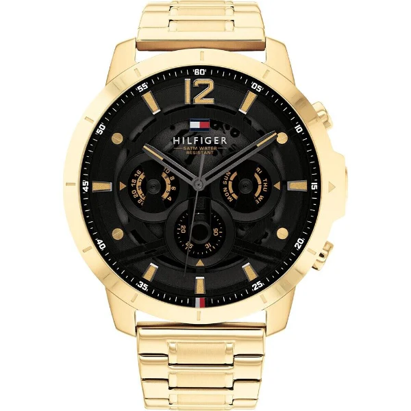 Tommy Hilfiger Luce Gold Stainless Steel Black Dial Chronograph Quartz Watch for Gents - 1710511 - Image 2