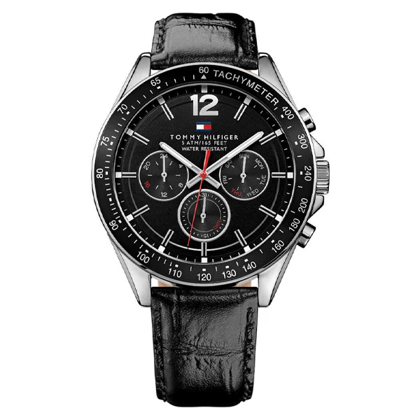 Tommy Hilfiger Luke Black Leather Strap Black Dial Chronograph Quartz Watch for Gents - 1791117
