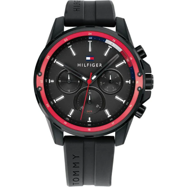 Tommy Hilfiger Mason Black Silicone Strap Black Dial Chronograph Quartz Watch for Gents - 1791793