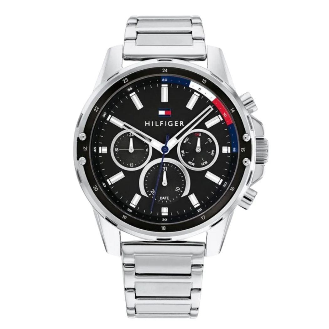 Tommy Hilfiger Mason Silver Stainless Steel Black Dial Chronograph Quartz Watch for Gents - 1791936
