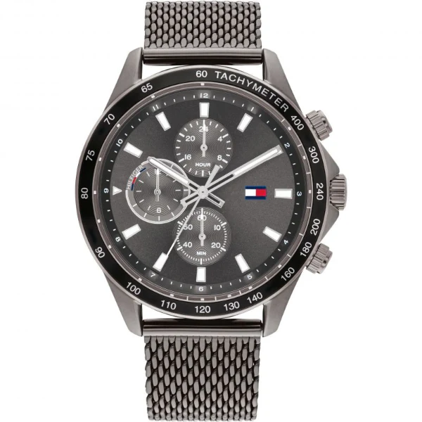 Tommy Hilfiger Miles Grey Mesh Bracelet Grey Dial Chronograph Quartz Watch for Gents - 1792019