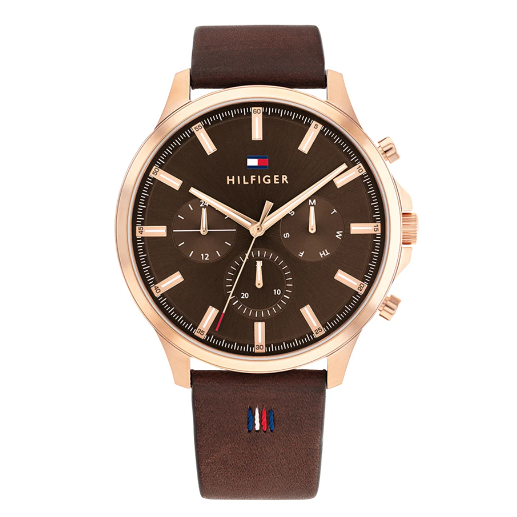 Tommy Hilfiger Ryder Brown Leather Strap Brown Dial Chronograph Quartz Watch for Gents - 1710497