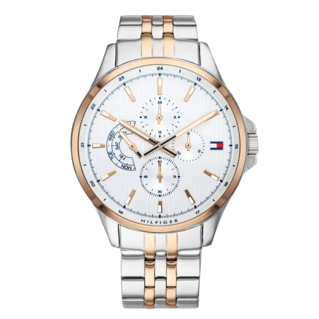 Tommy Hilfiger Shawn Two-tone Stainless Steel White Dial Quartz Watch for Gents - 1791617
