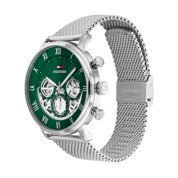 Tommy Hilfiger Silver Mesh Bracelet Green Dial Chronograph Quartz Watch for Gents - 1710567 - Image 2