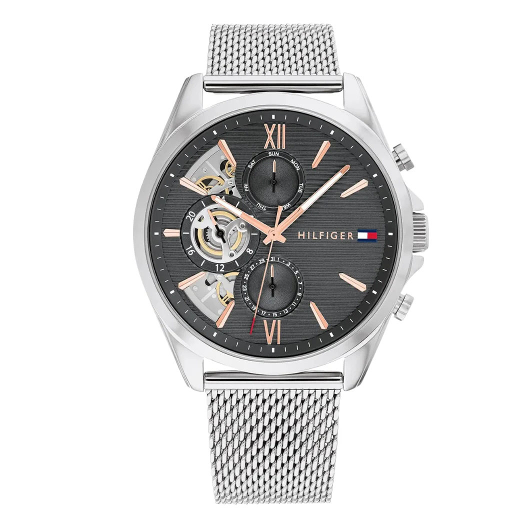 Tommy Hilfiger Silver Mesh Bracelet Grey Dial Chronograph Quartz Watch for Gents - Tommy Hilfiger 1710646