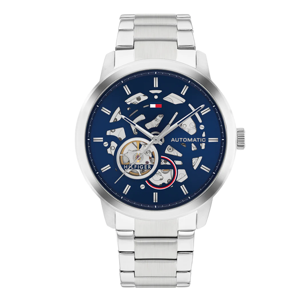Tommy Hilfiger Silver Stainless Steel Blue Dial Automatic Watch for Gents - Tommy Hilfiger 1710661