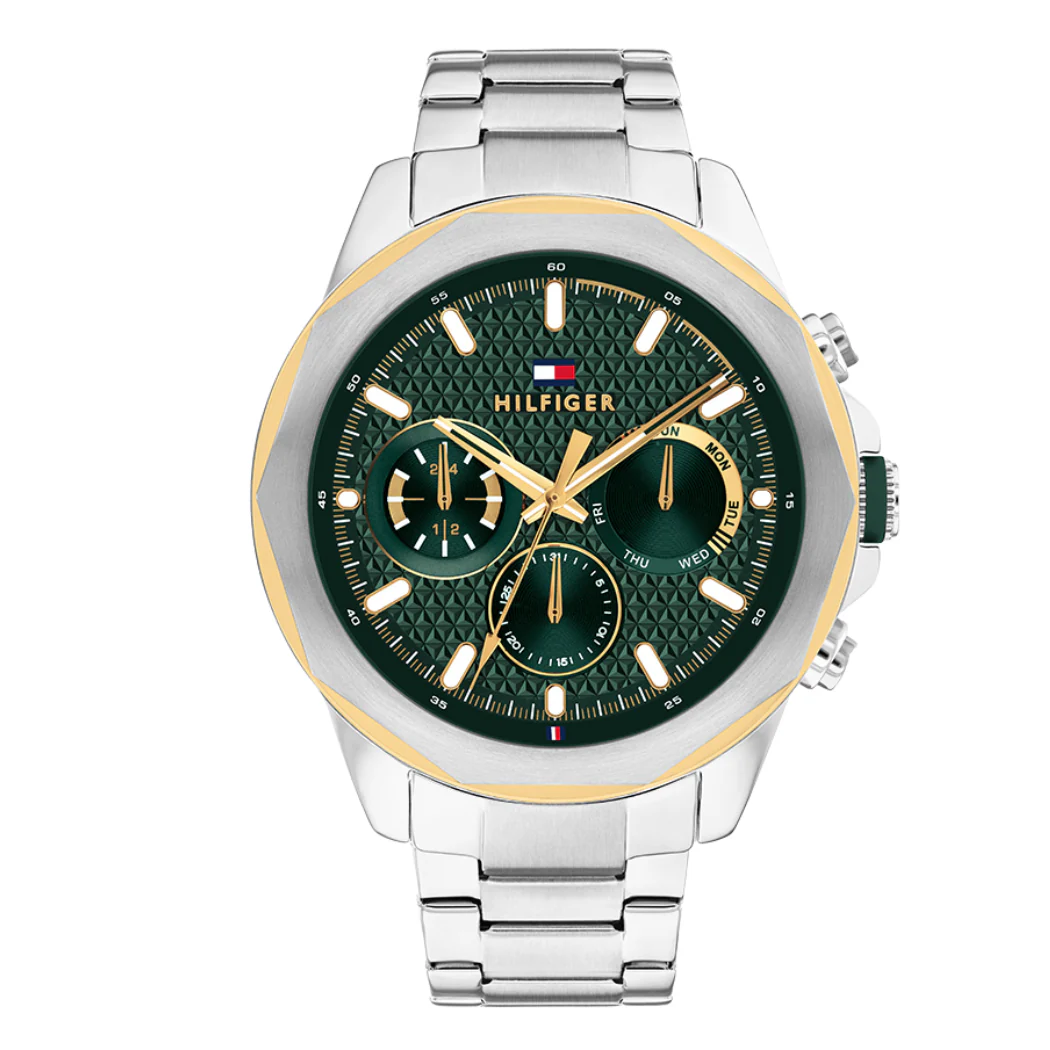 Tommy Hilfiger Silver Stainless Steel Green Dial Chronograph Quartz Watch for Gents - Tommy Hilfiger 1710651