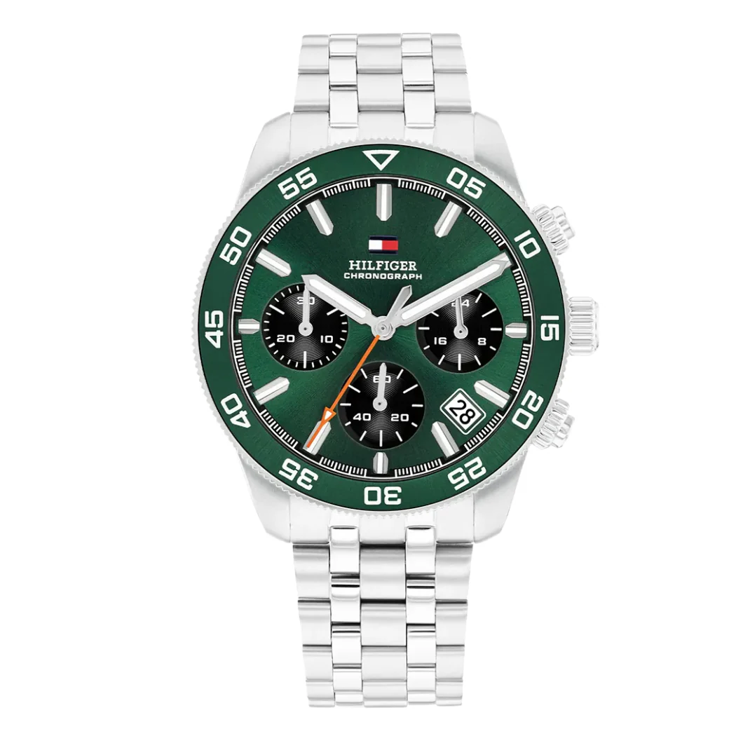 Tommy Hilfiger Silver Stainless Steel Green Dial Quartz Watch for Gents - TOMMY HILFIGER 1792214