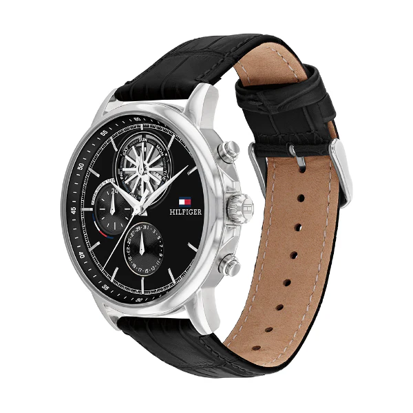 Tommy Hilfiger Stewart Black Leather Strap Black Dial Chronograph Quartz Watch for Gents - 1710605 - Image 2