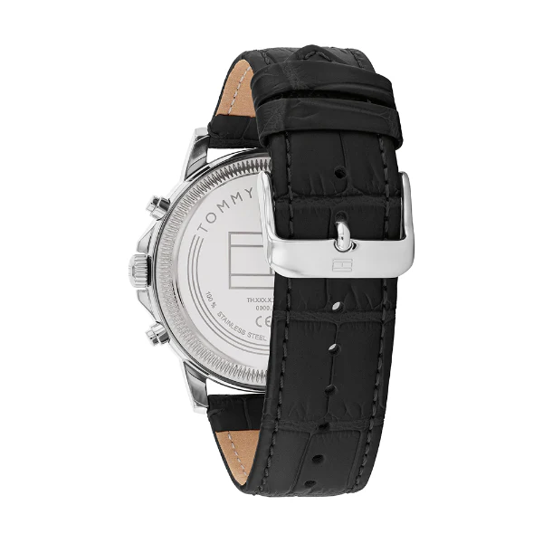 Tommy Hilfiger Stewart Black Leather Strap Black Dial Chronograph Quartz Watch for Gents - 1710605 - Image 3