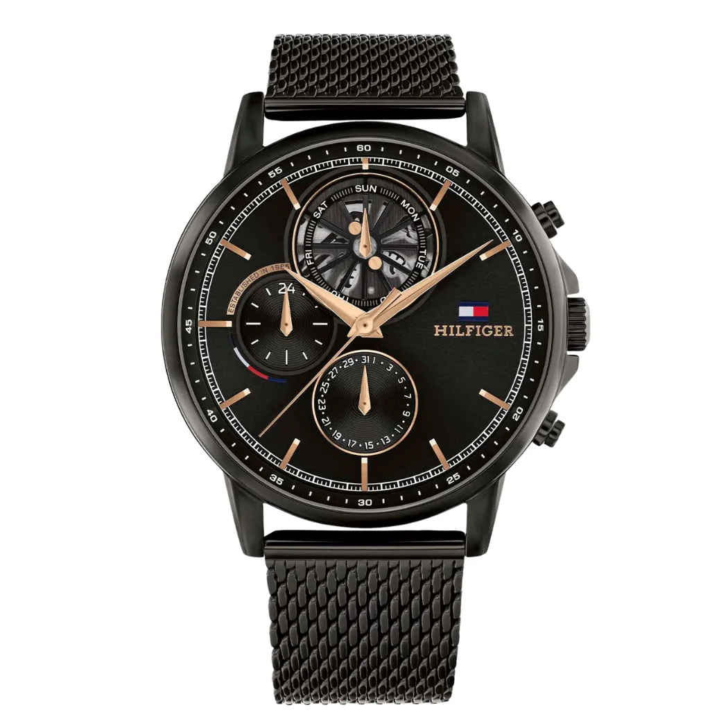 Tommy Hilfiger Stewart Black Mesh Bracelet Black Dial Chronograph Quartz Watch for Gents - 1710610