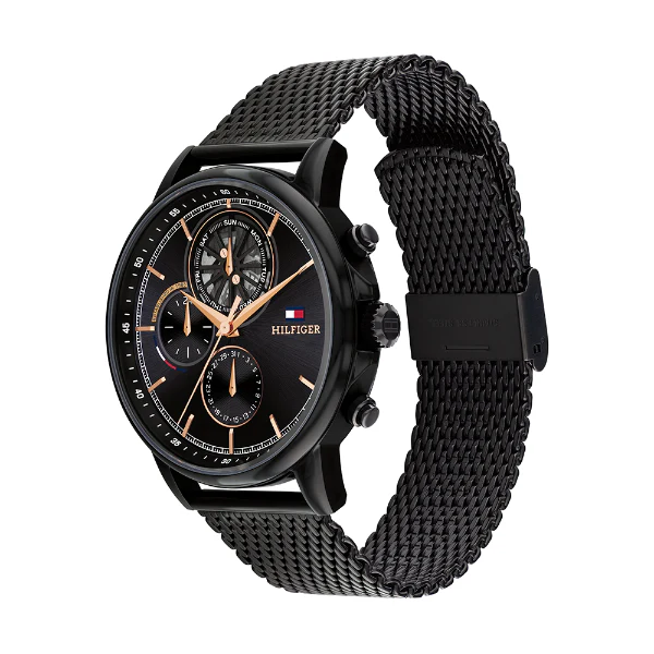 Tommy Hilfiger Stewart Black Mesh Bracelet Black Dial Chronograph Quartz Watch for Gents - 1710610 - Image 2