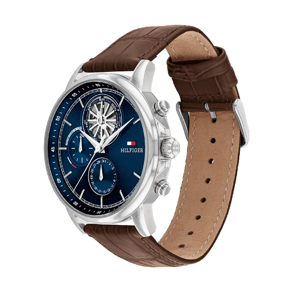 Tommy Hilfiger Stewart Brown Leather Strap Blue Dial Chronograph Quartz Watch for Gents - 1710629 - Image 2