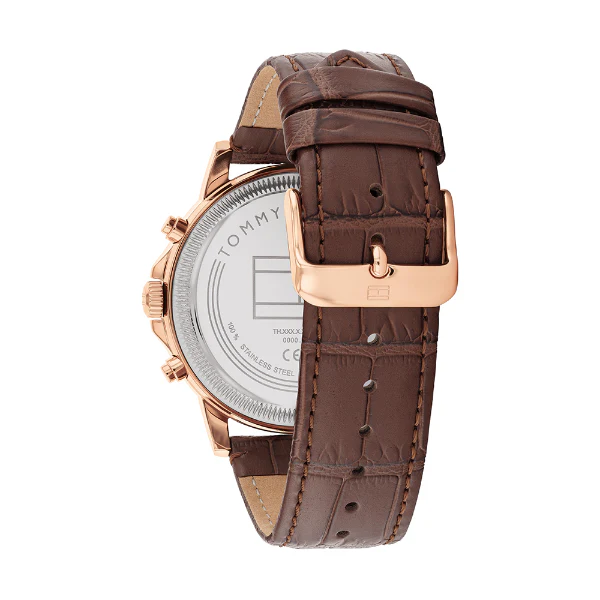 Tommy Hilfiger Stewart Brown Leather Strap White Dial Chronograph Quartz Watch for Gents - 1710606 - Image 3