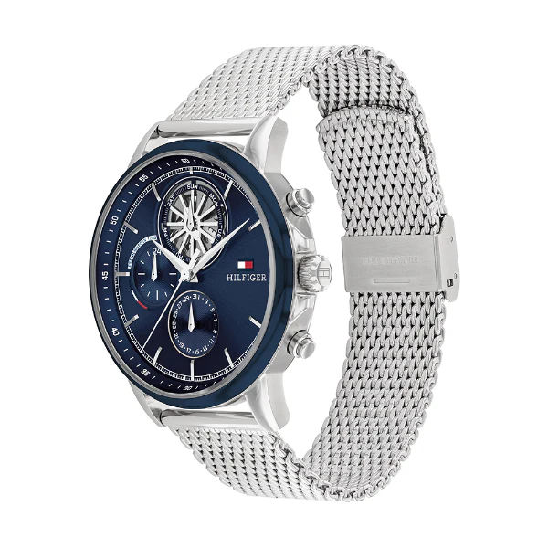 Tommy Hilfiger Stewart Silver Mesh Bracelet Blue Dial Chronograph Quartz Watch for Gents - 1710609 - Image 2