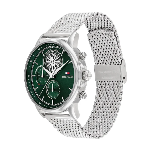 Tommy Hilfiger Stewart Silver Mesh Bracelet Green Dial Chronograph Quartz Watch for Gents - 1710608 - Image 2