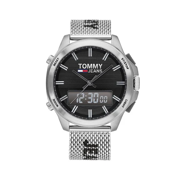 Tommy Hilfiger Tommy Jeans Expedition Silver Mesh Bracelet Black Dial Quartz Watch for Gents - 1791765