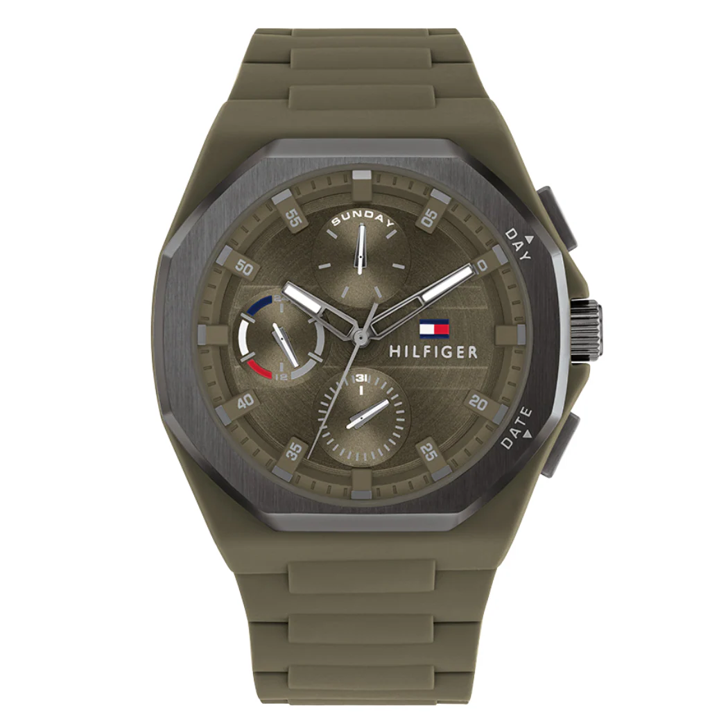 Tommy Hilfiger Troy Series Green Silicon Strap Green Dial Chronograph Quartz Watch for Gents - 1792121