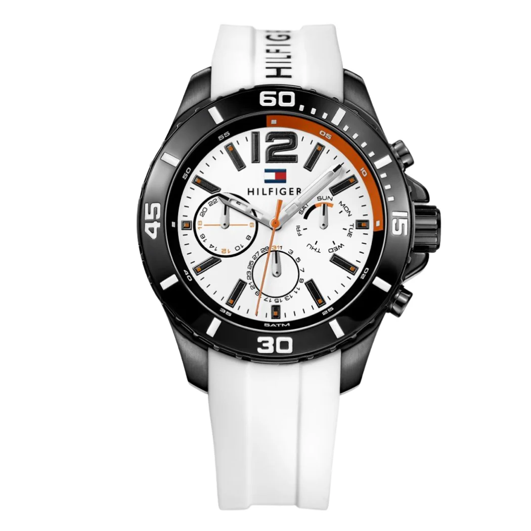 Tommy Hilfiger White Silicone Strap White Dial Chronograph Quartz Watch for Gents - Tommy Hilfiger 1791146