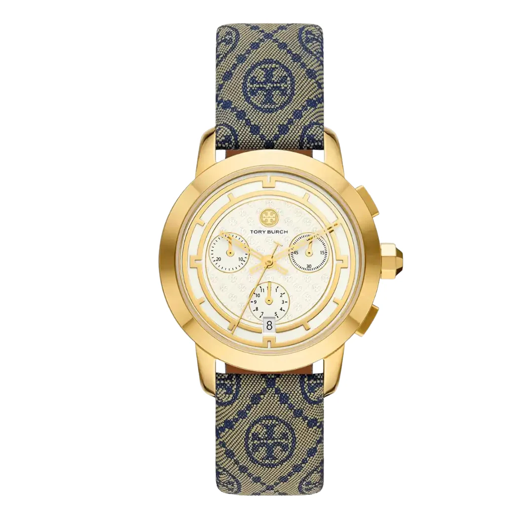 Tory Burch Blue Fabric White Dial Chronograph Quartz Watch for Ladies - TBW1035