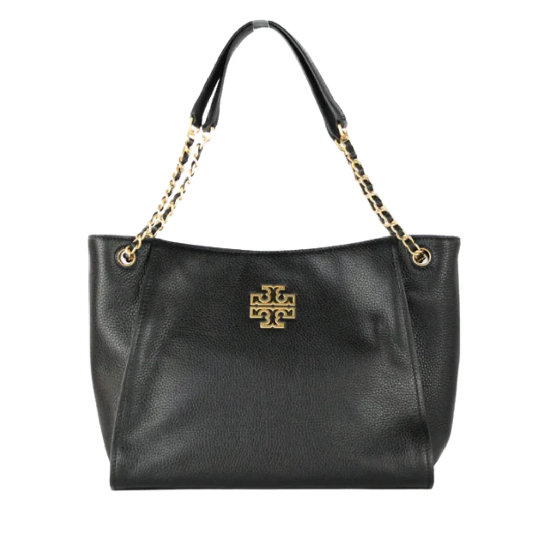 Tory Burch Britten Small Slouchy Tote – Black Pebbled Leather