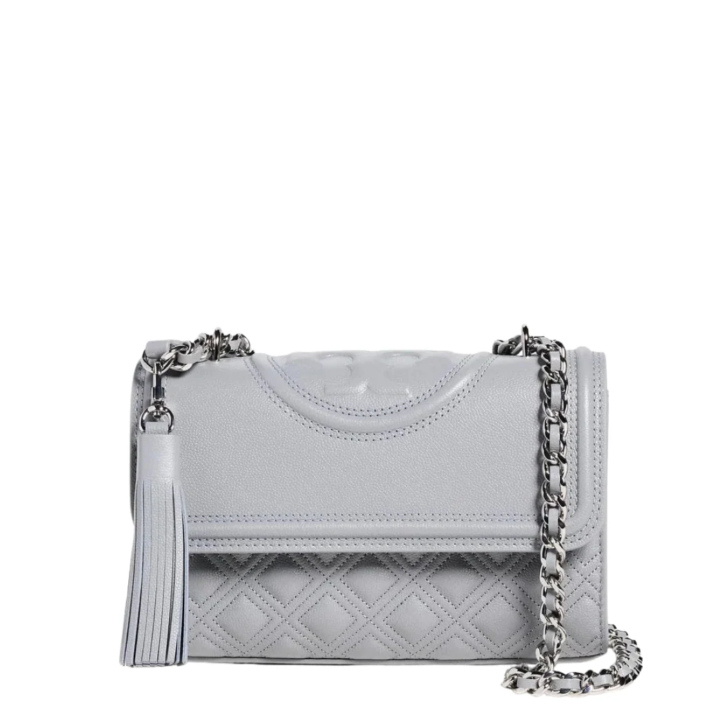 Tory Burch Fleming Convertible Shoulder Bag – Slate Polished-Grain Leather