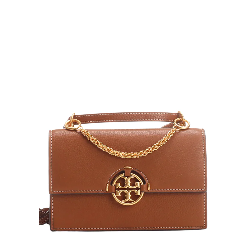 Tory Burch Miller Mini Wallet Crossbody โ Light Amber Pebbled Leather