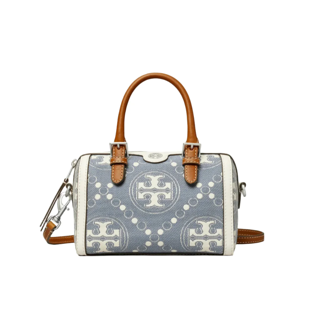 Tory Burch Petite T Monogram Jacquard Barrel Bag In Pearl Blu - 152131