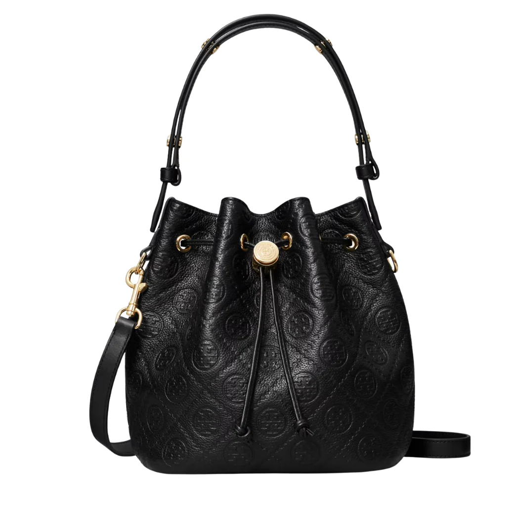 Tory Burch T-Monogram Pebble Bucket Bag Black - TB175473
