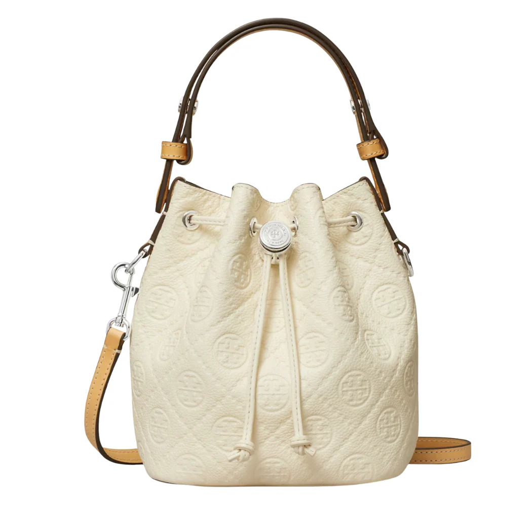 Tory Burch T-Monogram Pebble Bucket Bag Light Titanium - TB169253