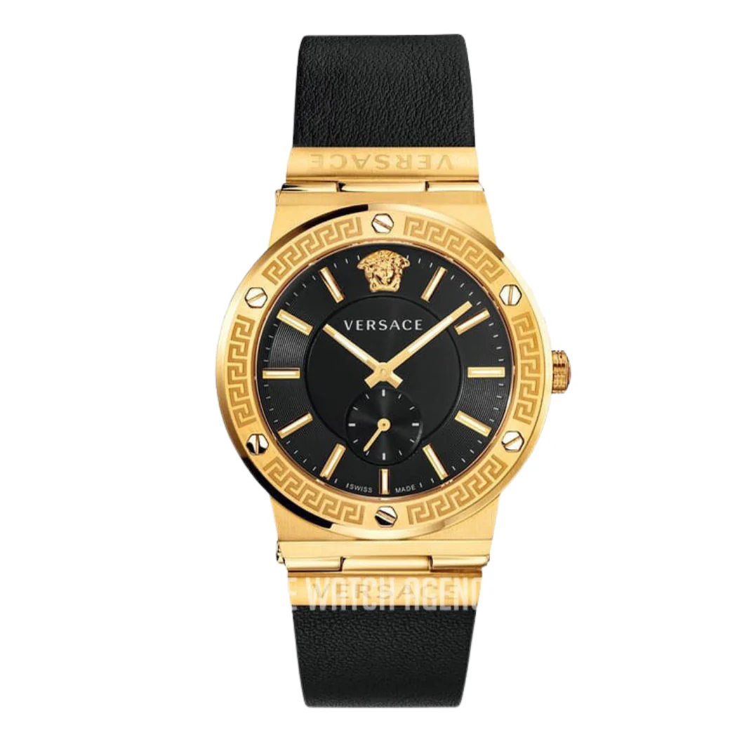Versace Black Leather Strap Black Dial Quartz Watch for Gents - VEVI00220