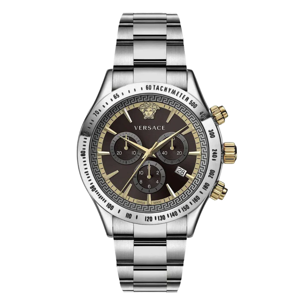 Versace Classic Silver Stainless Steel Brown Dial Chronograph Quartz Watch for Gents - VEV700419