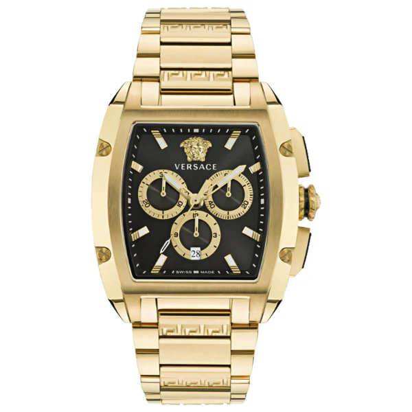 Versace Dominus Gold Stainless Steel Black Dial Chronograph Quartz Watch for Gents - VE6H00523