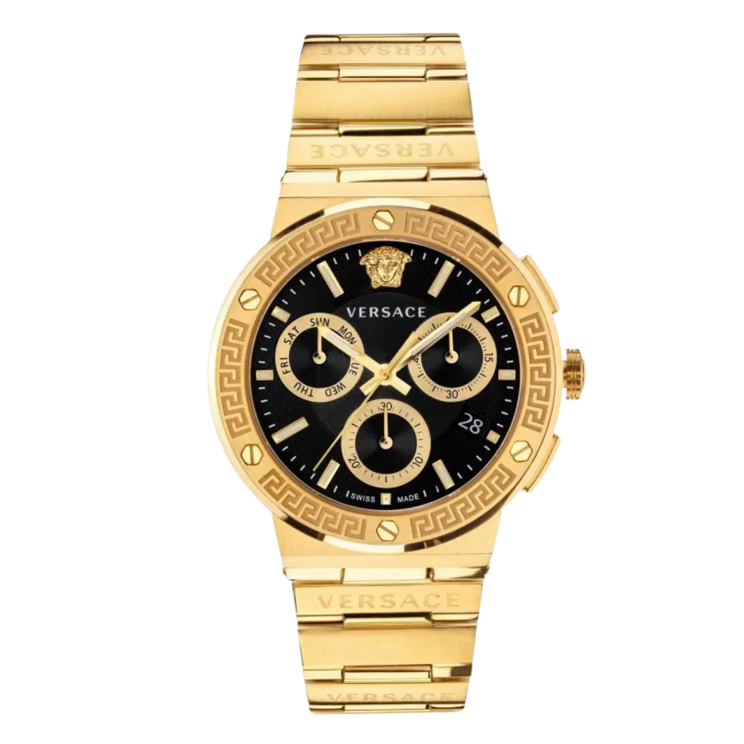 Versace Gold Stainless Steel Black Dial Chronograph Quartz Watch for Gents - VEZ900421