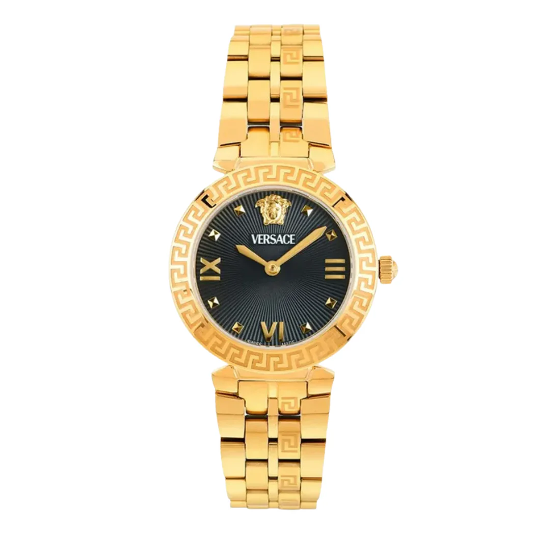 Versace Gold Stainless Steel Black Dial Quartz Watch for Ladies - VEOCA0524