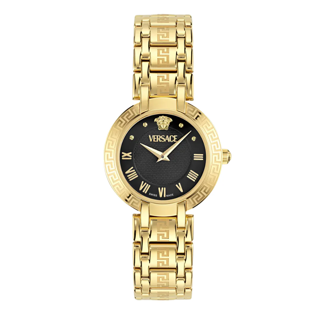 Versace Gold Stainless Steel Black Dial Quartz Watch for Ladies - VEOPO0625