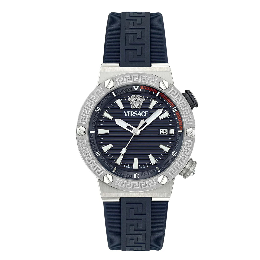 Versace Greca Logo Divers Blue Silicone Strap Blue Dial Quartz Watch for Gents - VE8G00124