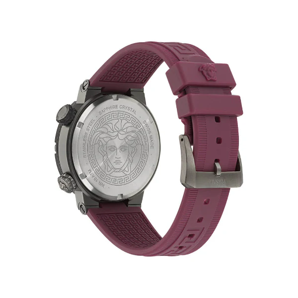 Versace Greca Logo Divers Red Silicone Strap Black Dial Quartz Watch for Gents - VE8G00224 - Image 2