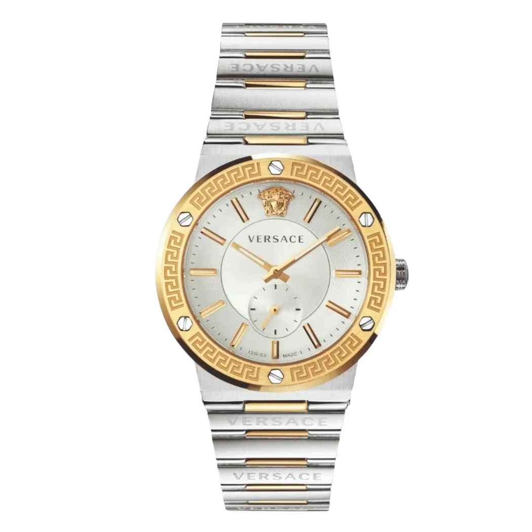 Versace Greca Logo Two-tone Stainless Steel Silver Dial Quartz Watch for Gents - VEVI00320