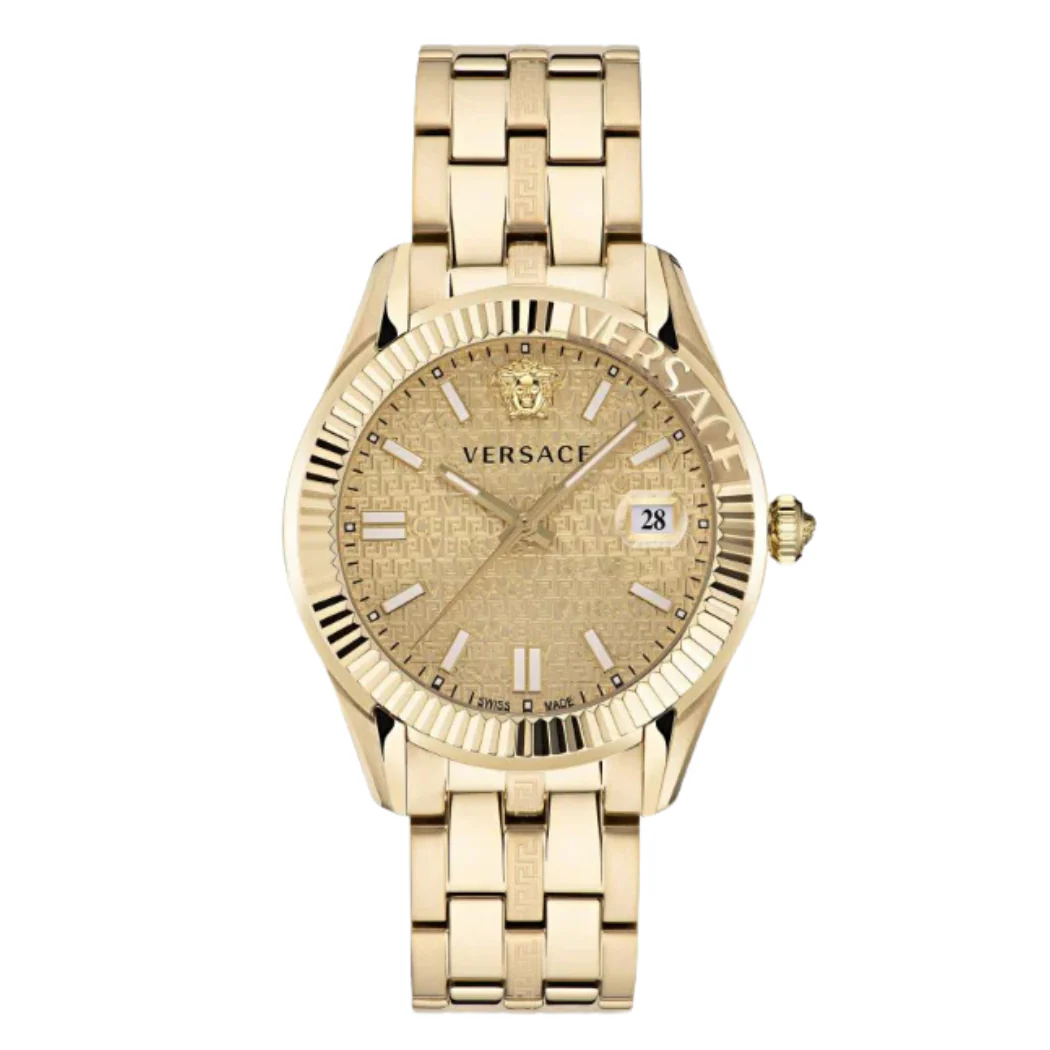 Versace Greca Time Gold Stainless Steel Gold Dial Quartz Watch for Gents - VE3K00522