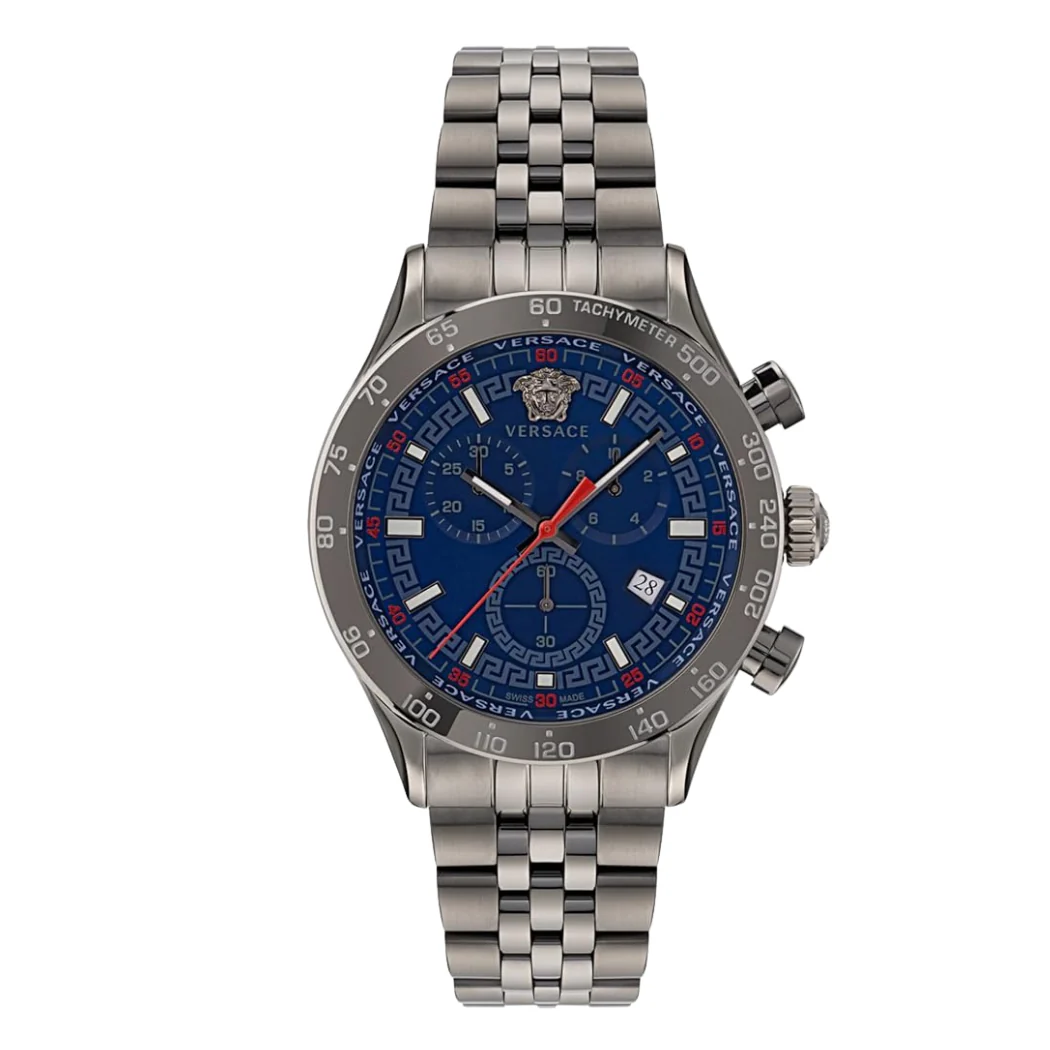 Versace Hellenyium Grey Stainless Steel Blue Dial Chronograph Quartz Watch for Gents - VE2U00722