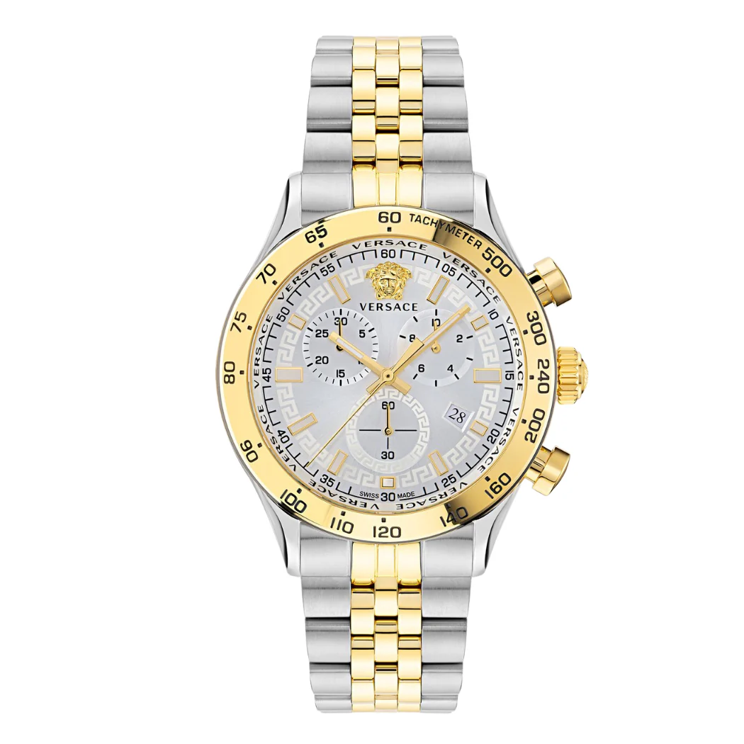 Versace Hellenyium Two-Tone Stainless Steel Silver Dial Chronograph Quartz Watch for Gents - VE2U00422