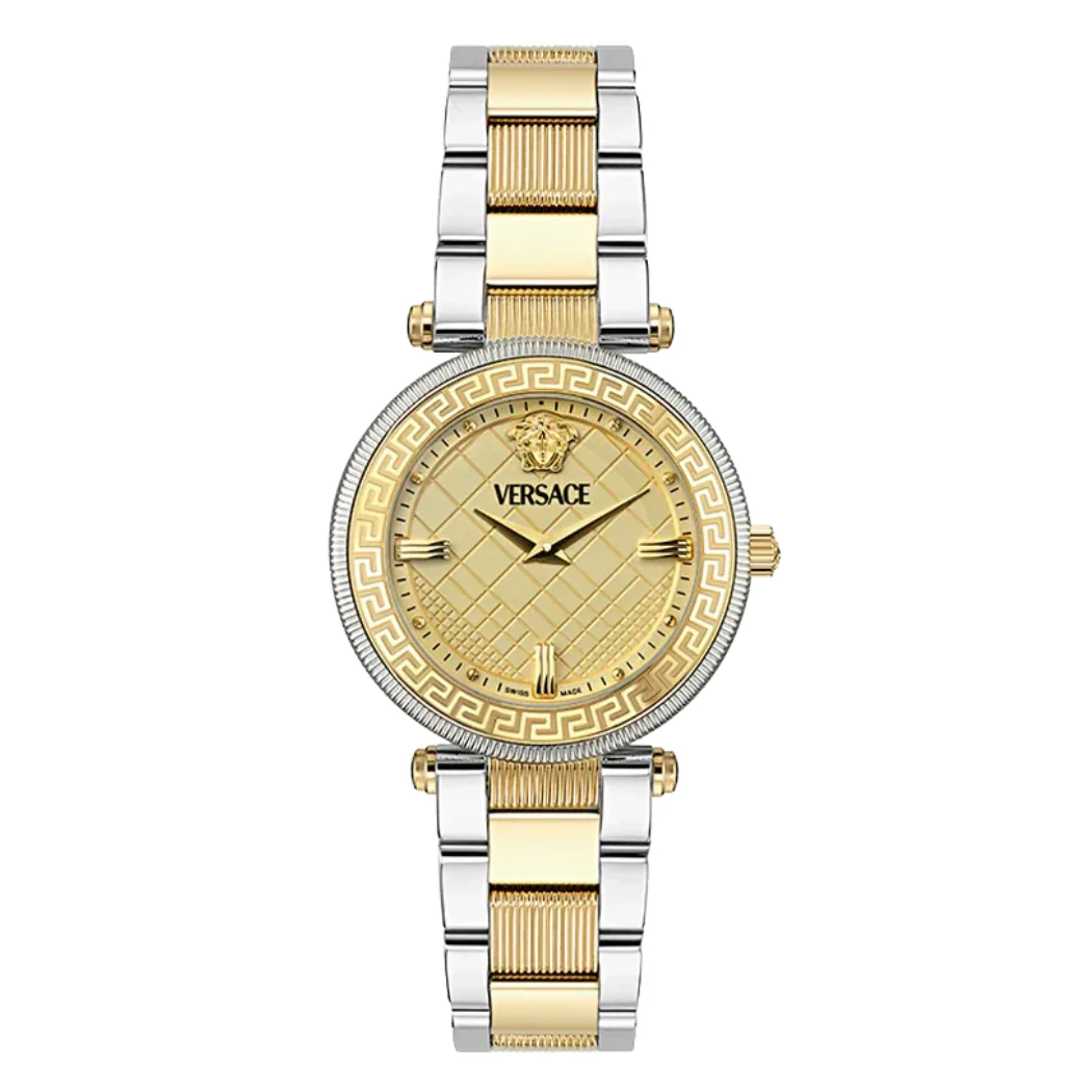 Versace Reve Two-tone Stainless Steel Gold Dial Quartz Watch for Ladies - VE8B00324