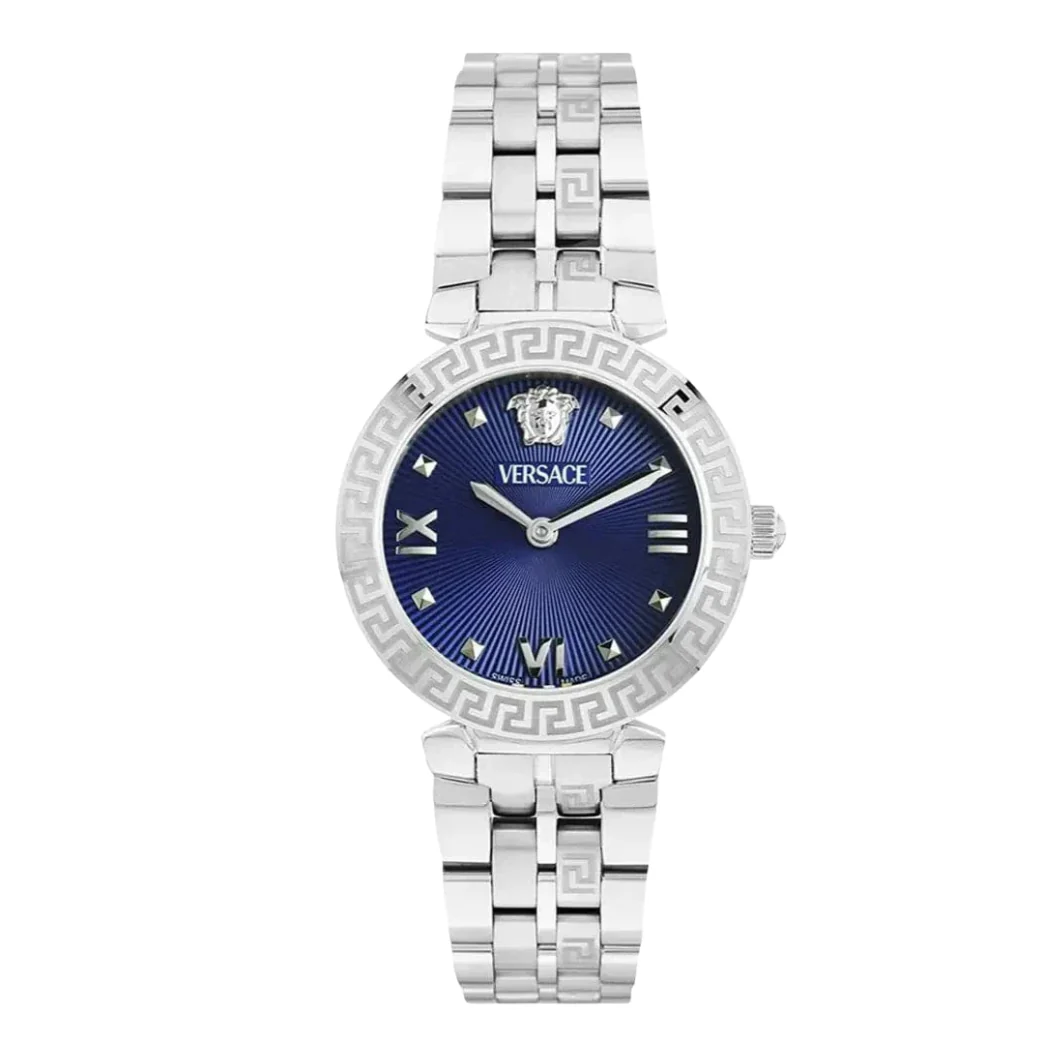 Versace Silver Stainless Steel Blue Dial Quartz Watch for Ladies - VEOCA0124