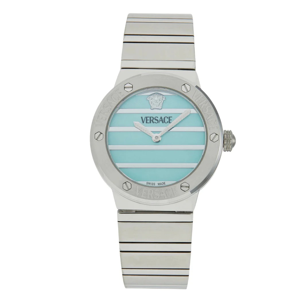 Versace Silver Stainless Steel Mother of pearl Dial Quartz Watch for Ladies - VEOS00225