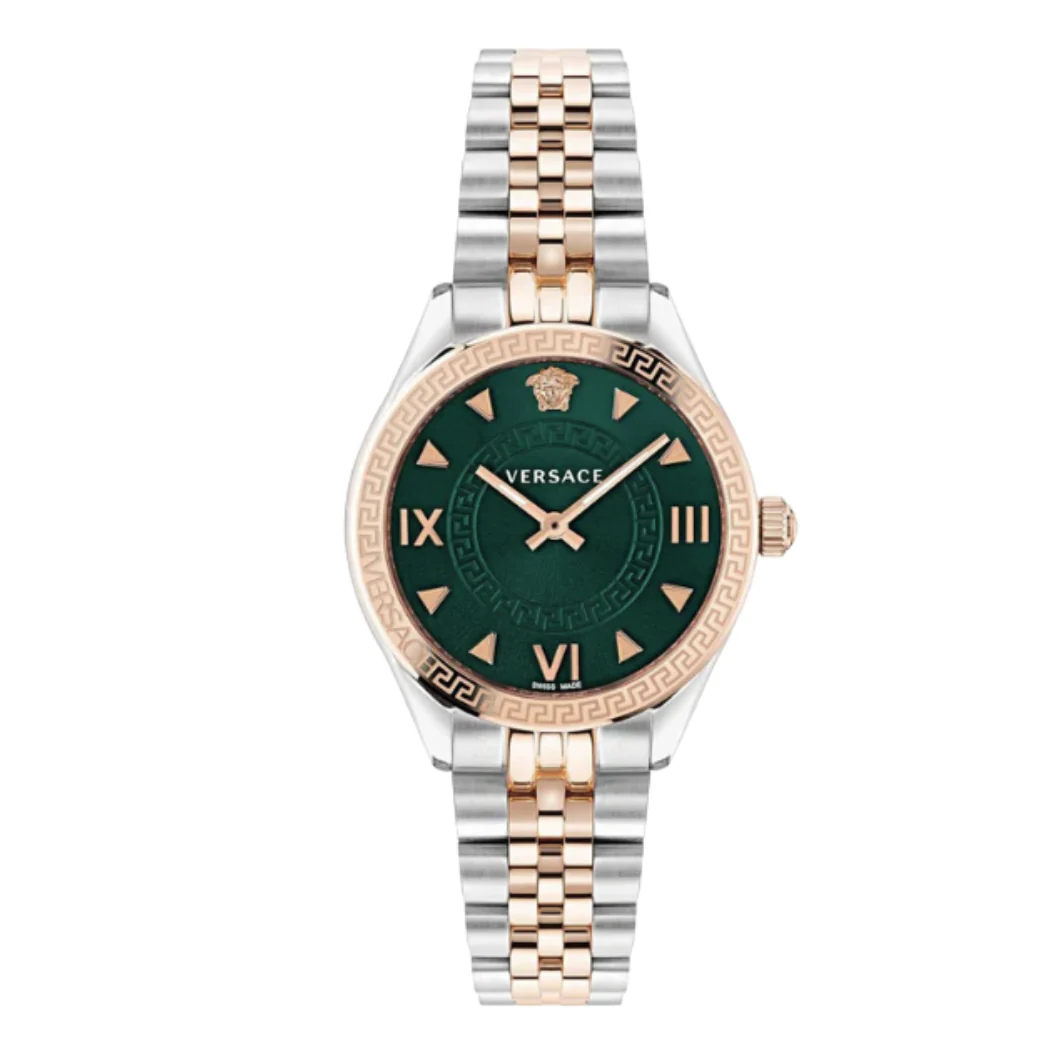 Versace Two -Tone Stainless Steel Green Dial Quartz Watch for Ladies - VE2S00422