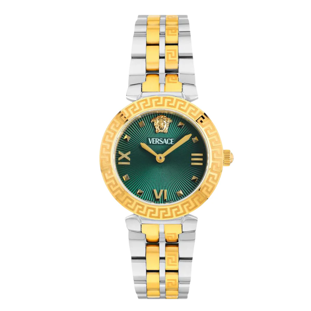 Versace Two -Tone Stainless Steel Green Dial Quartz Watch for Ladies - VEOCA0424