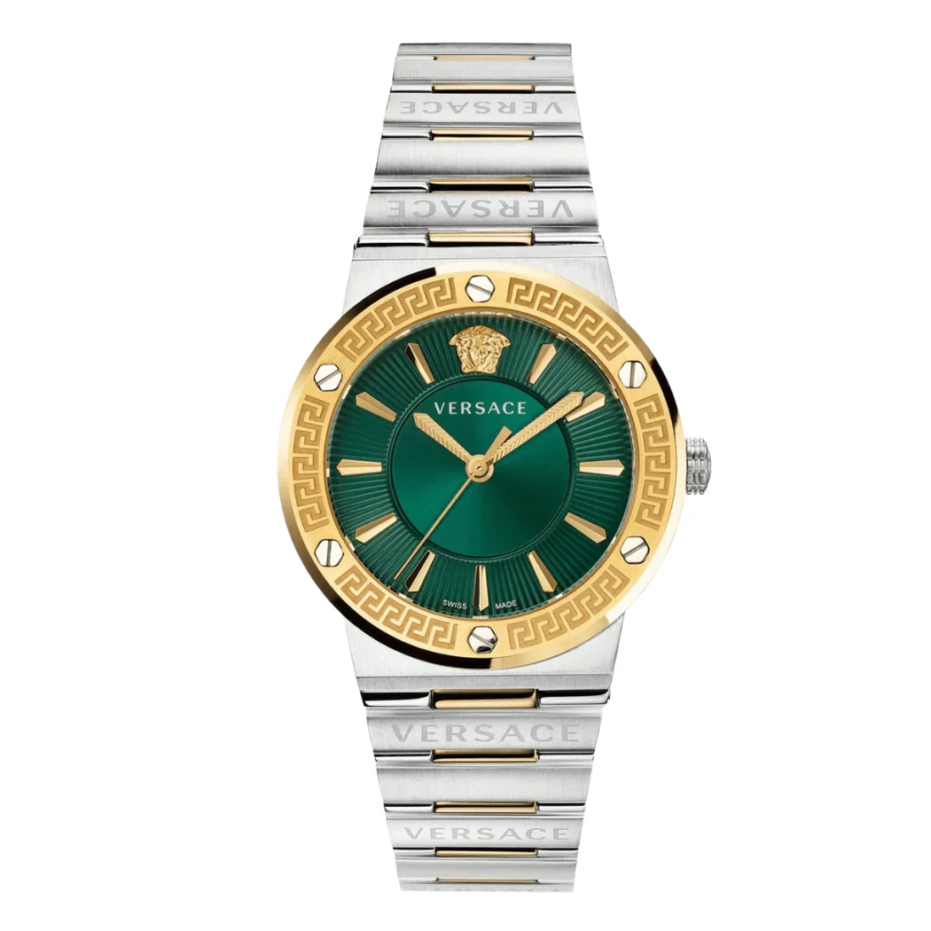 Versace Two -Tone Stainless Steel Green Dial Quartz Watch for Ladies - VEVH00720