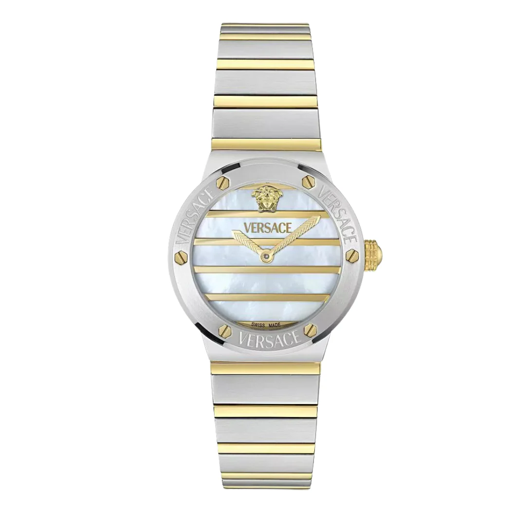 Versace Two-Tone Stainless Steel Pearl Dial Quartz Watch for Ladies - VEOS00325