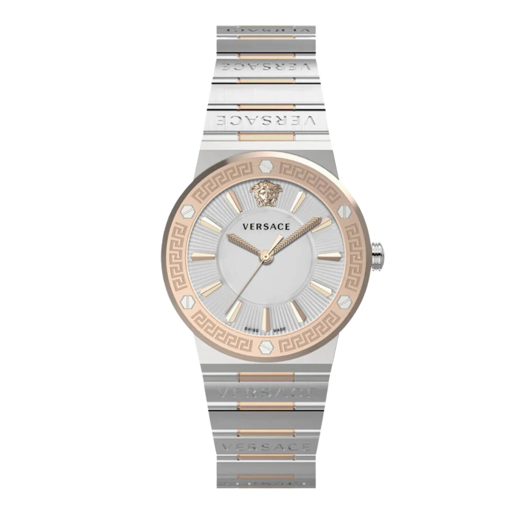 Versace Two -Tone Stainless Steel White Dial Quartz Watch for Ladies - VEVH01020